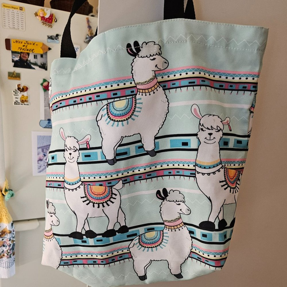 women's tote bag large capacity zipper pouch inside durable llama graphics